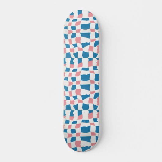 Retro Mod Roze Blauw Checkerboard Abstract Persoonlijk Skateboard (Voorkant)