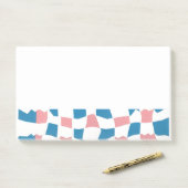 Retro Mod Roze Blauw Checkerboard Abstract Post-it® Notes (Op bureau)