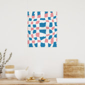Retro Mod Roze Blauw Checkerboard Abstract Poster (Keuken)