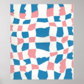Retro Mod Roze Blauw Checkerboard Abstract Poster (Voorkant)
