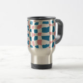 Retro Mod Roze Blauw Checkerboard Abstract Reisbeker (Voorkant rechts)