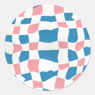 Retro Mod Roze Blauw Checkerboard Abstract Ronde Sticker
