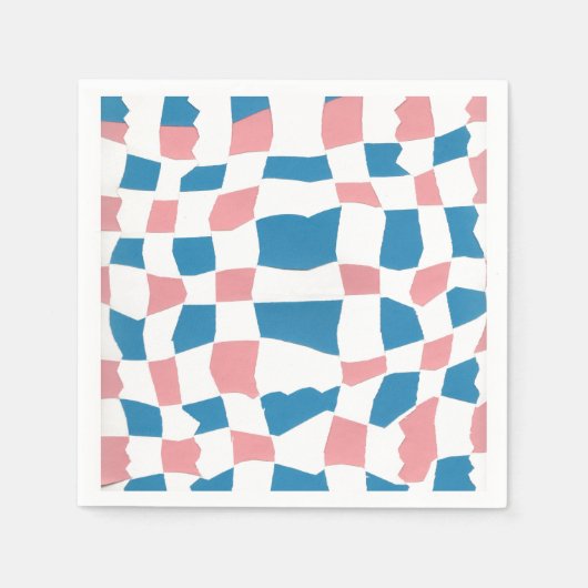 Retro Mod Roze Blauw Checkerboard Abstract Servet (Voorkant)