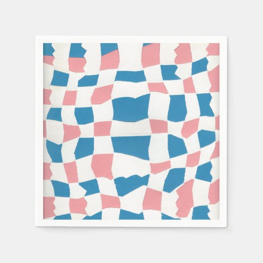 Retro Mod Roze Blauw Checkerboard Abstract Servet (Voorkant)
