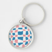 Retro Mod Roze Blauw Checkerboard Abstract Sleutelhanger (Voorkant)