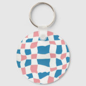 Retro Mod Roze Blauw Checkerboard Abstract Sleutelhanger (Voorkant)
