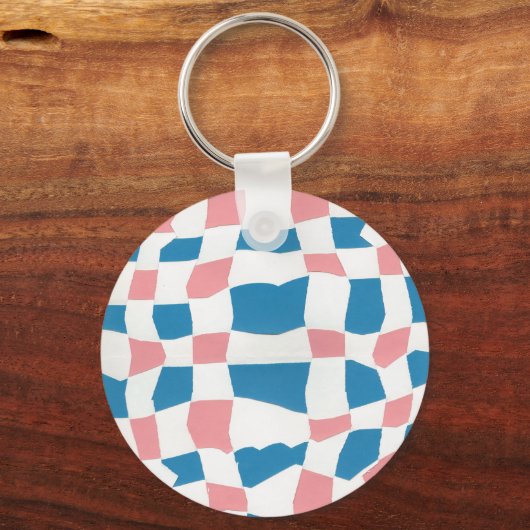 Retro Mod Roze Blauw Checkerboard Abstract Sleutelhanger (Voorkant)