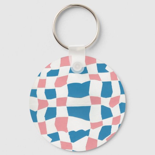 Retro Mod Roze Blauw Checkerboard Abstract Sleutelhanger (Achterkant)