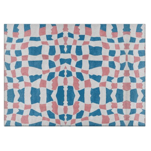 Retro Mod Roze Blauw Checkerboard Abstract Snijplank (Voorkant)