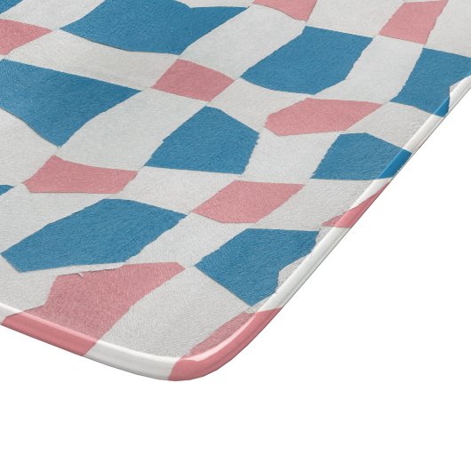 Retro Mod Roze Blauw Checkerboard Abstract Snijplank (Hoek)