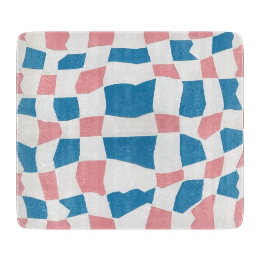 Retro Mod Roze Blauw Checkerboard Abstract Snijplank (Voorkant)