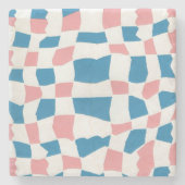 Retro Mod Roze Blauw Checkerboard Abstract Stenen Onderzetter (Voorkant)