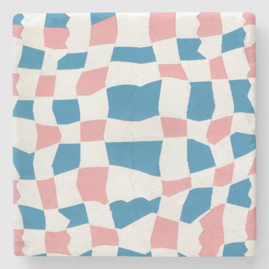 Retro Mod Roze Blauw Checkerboard Abstract Stenen Onderzetter (Voorkant)
