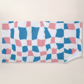 Retro Mod Roze Blauw Checkerboard Abstract Strandlaken (Voorkant)