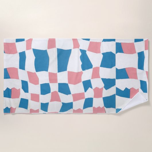 Retro Mod Roze Blauw Checkerboard Abstract Strandlaken (Voorkant)