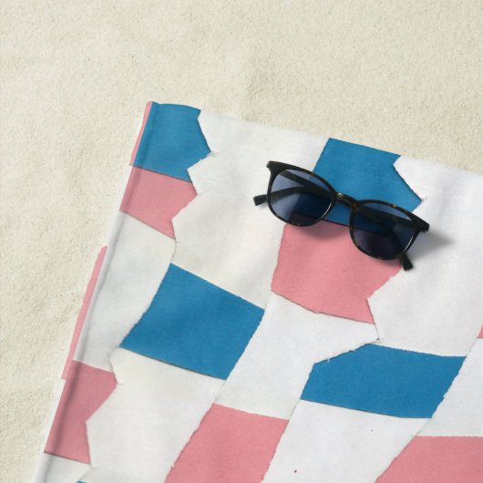 Retro Mod Roze Blauw Checkerboard Abstract Strandlaken (In situ)