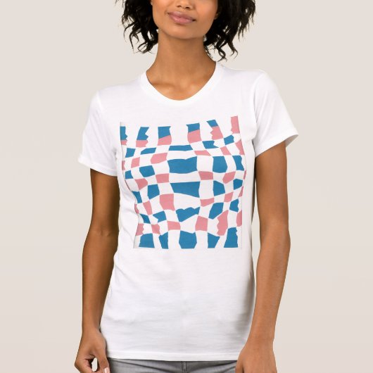 Retro Mod Roze Blauw Checkerboard Abstract T-shirt (Voorkant)