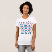 Retro Mod Roze Blauw Checkerboard Abstract T-shirt (Voorkant volledig)