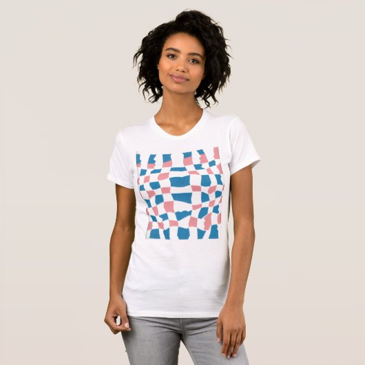 Retro Mod Roze Blauw Checkerboard Abstract T-shirt (Voorkant volledig)
