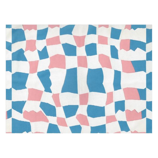Retro Mod Roze Blauw Checkerboard Abstract Tafelkleed (Voorkant (Horizontaal))