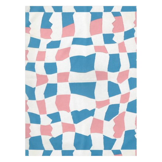Retro Mod Roze Blauw Checkerboard Abstract Tafelkleed (Voorkant)