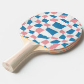 Retro Mod Roze Blauw Checkerboard Abstract Tafeltennisbatje (Voorkant Gekanteld)