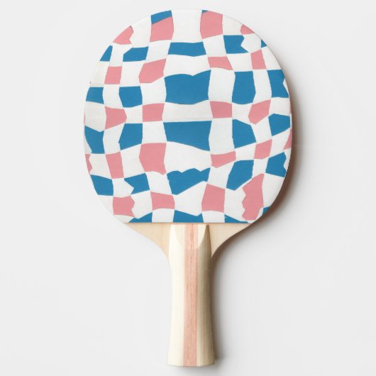 Retro Mod Roze Blauw Checkerboard Abstract Tafeltennisbatje (Voorkant)