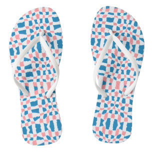 Retro Mod Roze Blauw Checkerboard Abstract Teenslippers