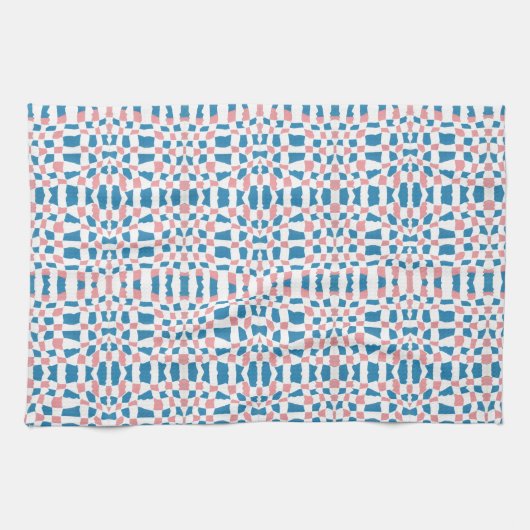 Retro Mod Roze Blauw Checkerboard Abstract Theedoek (Horizontaal)