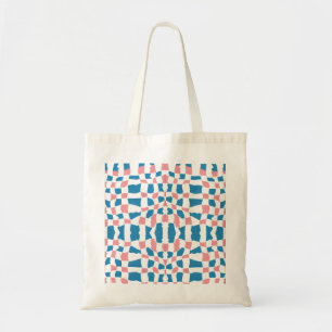 Retro Mod Roze Blauw Checkerboard Abstract Tote Bag