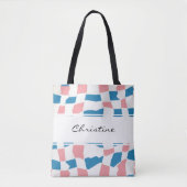 Retro Mod Roze Blauw Checkerboard Abstract Tote Bag (Voorkant)