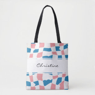 Retro Mod Roze Blauw Checkerboard Abstract Tote Bag