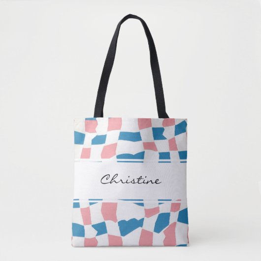 Retro Mod Roze Blauw Checkerboard Abstract Tote Bag (Voorkant)
