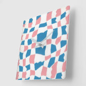 Retro Mod Roze Blauw Checkerboard Abstract Vierkante Klok (Hoek)