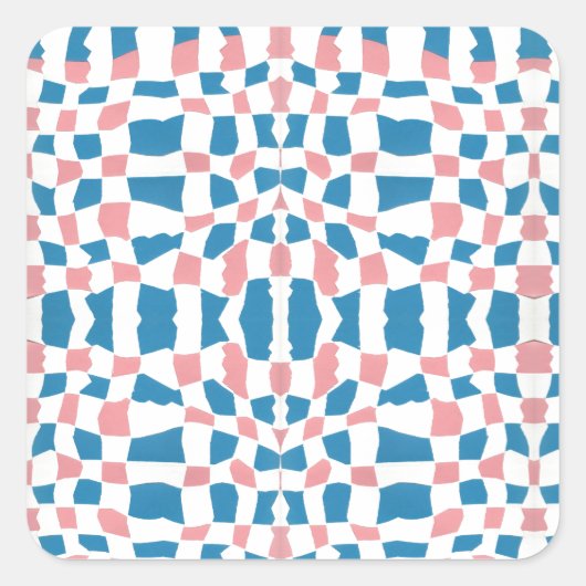 Retro Mod Roze Blauw Checkerboard Abstract Vierkante Sticker (Voorkant)