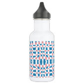Retro Mod Roze Blauw Checkerboard Abstract Waterfles (Links)