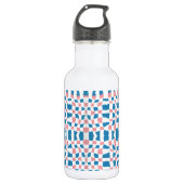 Retro Mod Roze Blauw Checkerboard Abstract Waterfles (Voorkant)