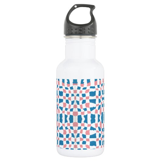 Retro Mod Roze Blauw Checkerboard Abstract Waterfles (Voorkant)