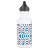 Retro Mod Roze Blauw Checkerboard Abstract Waterfles (Rechts)