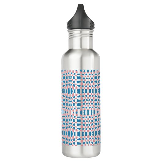Retro Mod Roze Blauw Checkerboard Abstract Waterfles (Links)