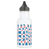 Retro Mod Roze Blauw Checkerboard Abstract Waterfles (Links)
