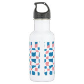 Retro Mod Roze Blauw Checkerboard Abstract Waterfles (Achterkant)