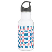 Retro Mod Roze Blauw Checkerboard Abstract Waterfles (Voorkant)