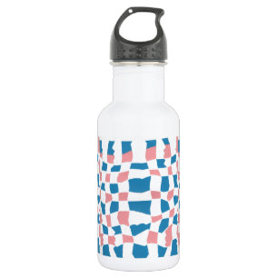 Retro Mod Roze Blauw Checkerboard Abstract Waterfles