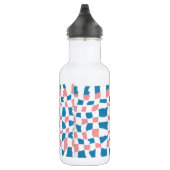 Retro Mod Roze Blauw Checkerboard Abstract Waterfles (Rechts)