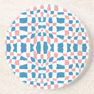 Retro Mod Roze Blauw Checkerboard Abstract Zandsteen Onderzetter