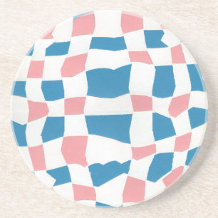 Retro Mod Roze Blauw Checkerboard Abstract Zandsteen Onderzetter