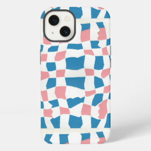 Retro Mod Roze Blauwe Schaakbord Abstract iPhone 13 Hoesje