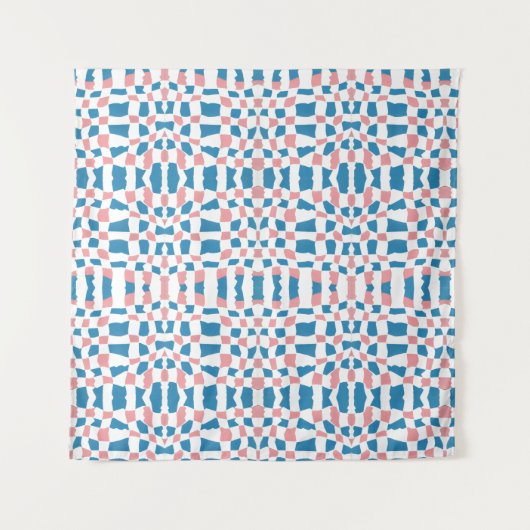 Retro Mod Roze Blauwe Schaakbord Abstract Wandkleed (Voorkant)
