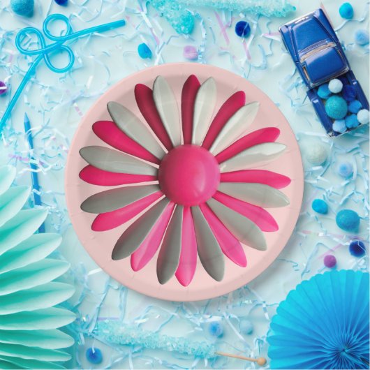 Retro MOD Roze Bloem Bloemrijke Lente Tuinfeest Papieren Bordje (Feest)